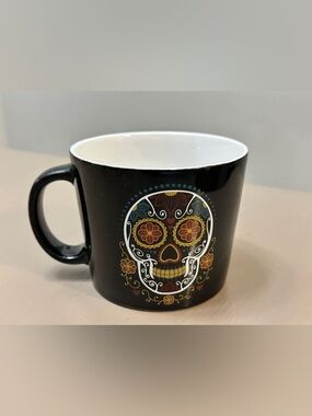 Boston Warehouse Sugar Skull 20oz Souper Mug Black Day of the Dead Coffee Cup